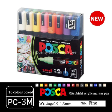 UNI Posca Markers marcadores PC-1/3/5M Acrylic Permanent Graffiti Pen Art Supplies For Rock Metal Leather Ceramic Glass Plastic