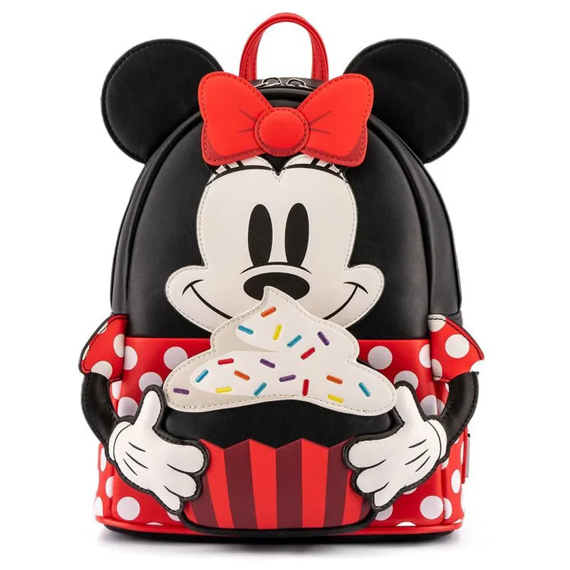 MINISO Disney Alice in Wonderland PU Leather Women Backpack Cartoon Ice Cream Stitch Baby Yoda Handbag Fantasy Figurines