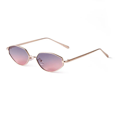 Vintage Unique Brown Cat Eye Sunglasses Women Design Pink Blue Ocean Lens Metal Frameless Men Shades Sun Glasses Sunnies UV400