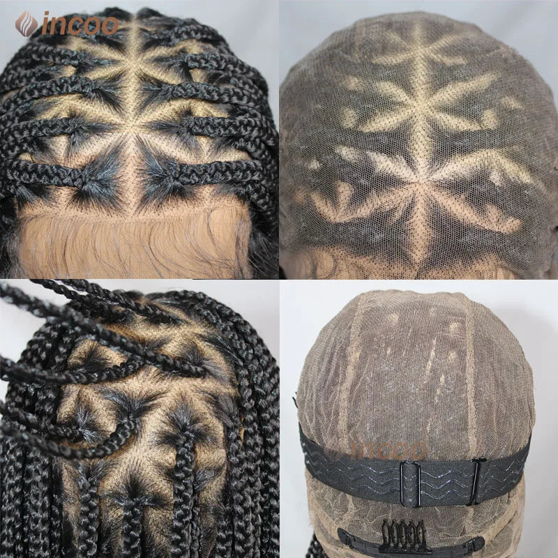 Triangle Knotless Full Lace Braided Wigs with Baby Hair Cornrow Braided Wigs for Black Women Synthetic Box Braiding Wig African