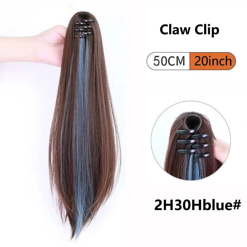 Ombre Color Straight Claw Clip On Ponytail Hair Extension Synthetic Ponytail Extension Hair For Women Pony Tail Hair Hairpiece