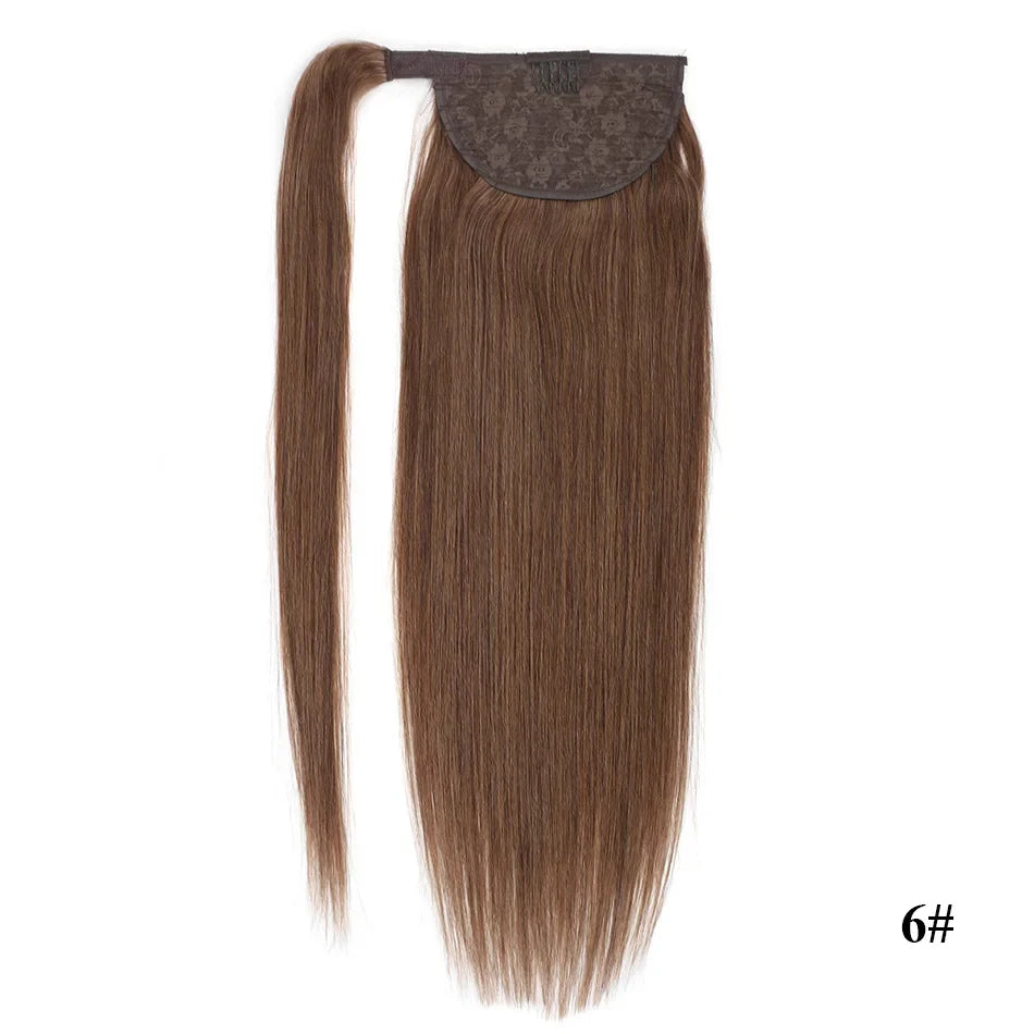 100% Human Hair Ponytail European Straight 120gram Wrap Around Clip In Pony Tail Machine Remy Hair 12-26 Inches ALI-BEAUTY