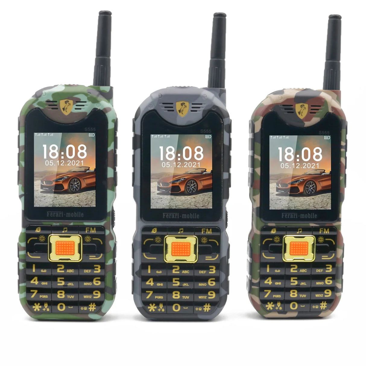 Camouflage Mobile Phone with Antenna FM Radio Power Bank Torch Bluetooth 4 SIM Card Russian Keyboard GSM 2G Cellphones