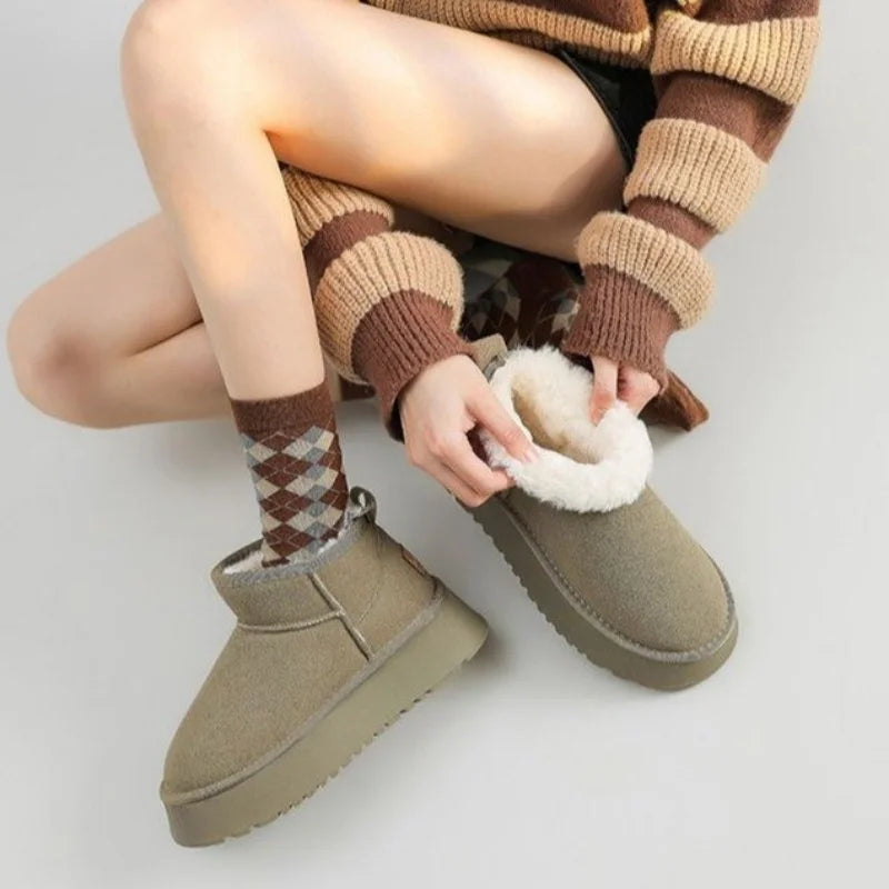 Winter Women Short Plush Warm Snow Boots Casual Shoes  New Suede Fur Chelsea Ankle Boots Flats Platform Ladies Shoes Botas