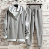 Spring Autumn Men Sets Zipper Hoodies+Pants Set Gym Sportswear Suit Male Casual Elastic Waist Sweatpants Solid Loose Tracksuit