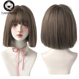 7JHH WIGS Black Short Bob Wig for Girl Daily Wear Synthetic Wig New Style Natural Supple Summer  Heatresistant Wig With Bangs