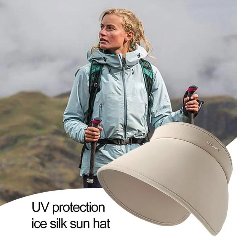 Wraparound SPF50 Ice Silk Sunscreen Hat Women's Sun Hats Handmade Straw Visor Caps Parent-Child Summer Hat Empty Top Beach Hat