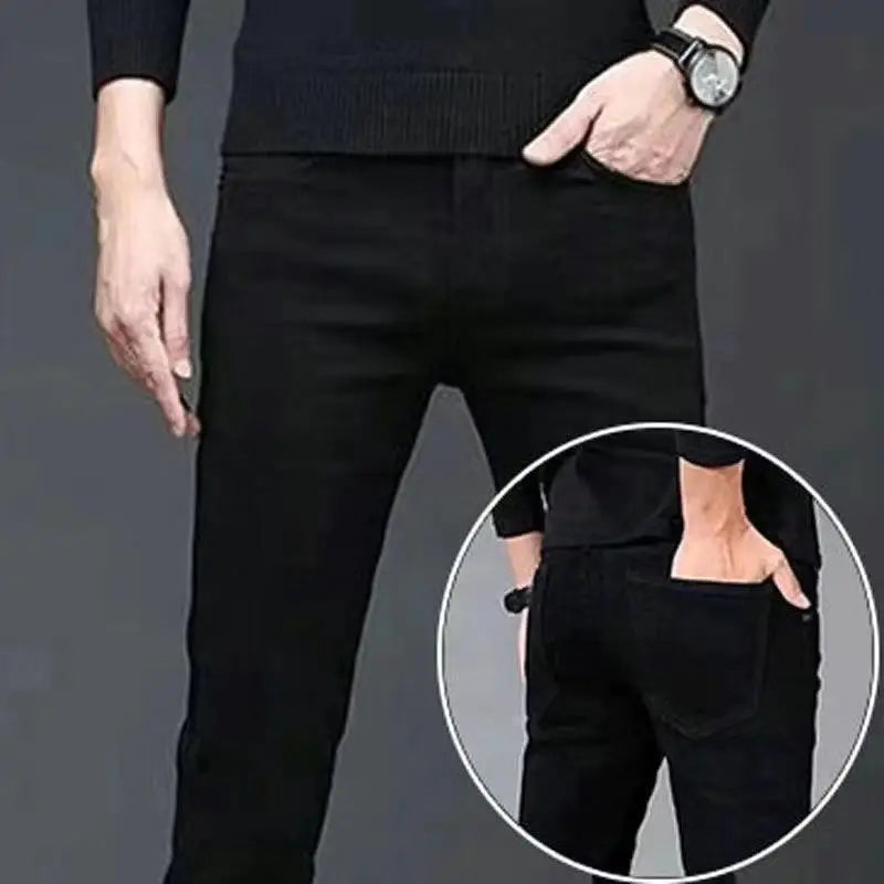 Men's Brushed Jeans Luxury Winter Jeans Velvet Fleece Man Thermal Warm Korean Versatile Elastic Plush Thicken Slim Pencil Pants