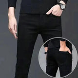 Men's Brushed Jeans Luxury Winter Jeans Velvet Fleece Man Thermal Warm Korean Versatile Elastic Plush Thicken Slim Pencil Pants