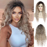 Synthetic Womens Wig Long Curly Hair Ash Blonde Wig Female Natural Wavy Dark Root Regular Wig 80s Brown Ombre Wig for Woman Girl