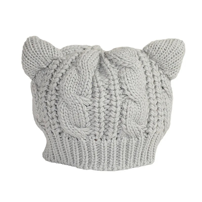 Solid Color Warm Cat Ear Knitted Hats Crochet Lugs Anime Beanies Women's Winter Hat Gilrls Kawaii Bonnet Femme Wool Cap