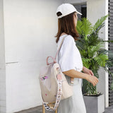 Oxford Backpack Flower Embroidery Women Travel Anti-theft Rucksack (Camel)