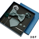 8pcs Luxury Mens Ties Set In Gift Box 100% Silk Neck Tie With Festive Wedding Bowtie Pocket Squares Cufflinks Clip Brooches Suit