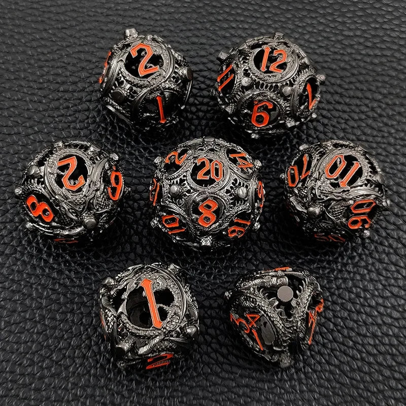 7PCS/SET DND Metal Dice Set Three-dimensional Flying Dragon 3D Metal Dice D&D Hollow Metal Dice Set DnD RPG Polyhedral Games