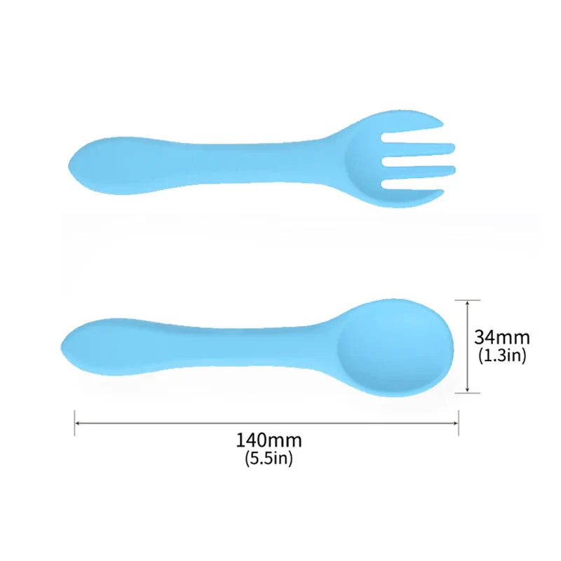 2 PCS Silicone Spoon Fork for Baby Utensils Set Auxiliary Food Toddler Learn To Eat Training Soft Fork Infant Tableware Feeding