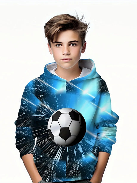 Child Fashion Football 3D Printed Boys Casual Hooded Pullover Long Sleeve Sweatshirt For Spring Autumn Kids Hoodie Tops Clothing