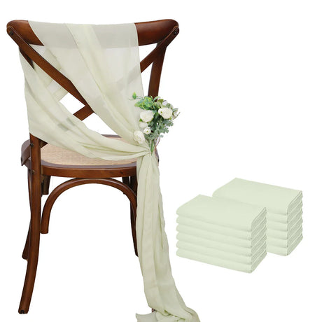 12 Pcs 17x275cm Green  Chiffon Chair Sashes  Wedding Chair Covers Ribbon Wedding Party Aisle Chair Decor