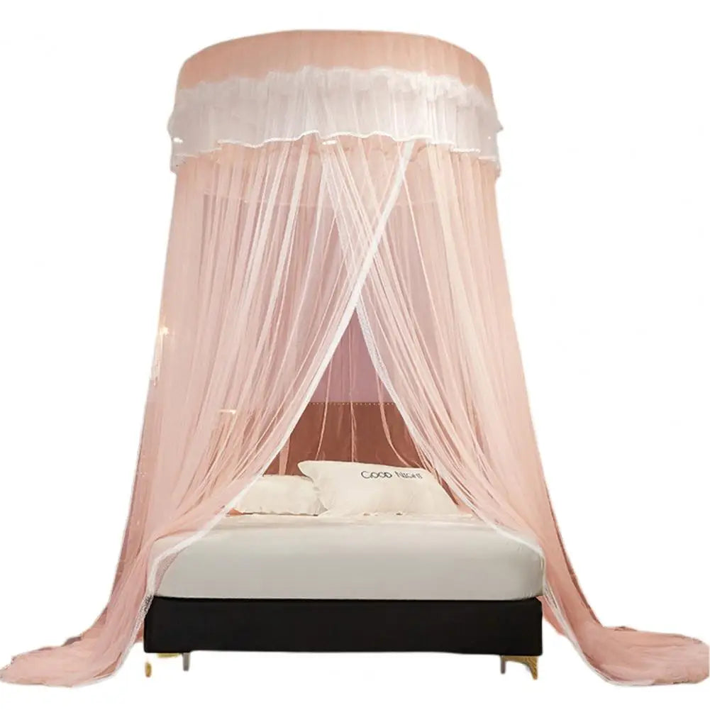 Breathable Hanging Mosquito Net Top Hook Lace Bed Canopy Encrypted Mesh Round Dome Court Style Crib Canopy Bedroom Decoration