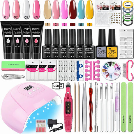 Acrylic Nail Kit Poly Nail Gel Kit With Nail Lamp Nail Extension Glitter Gel UV Building Gel Nail Polish Kit Manicure Tools Set