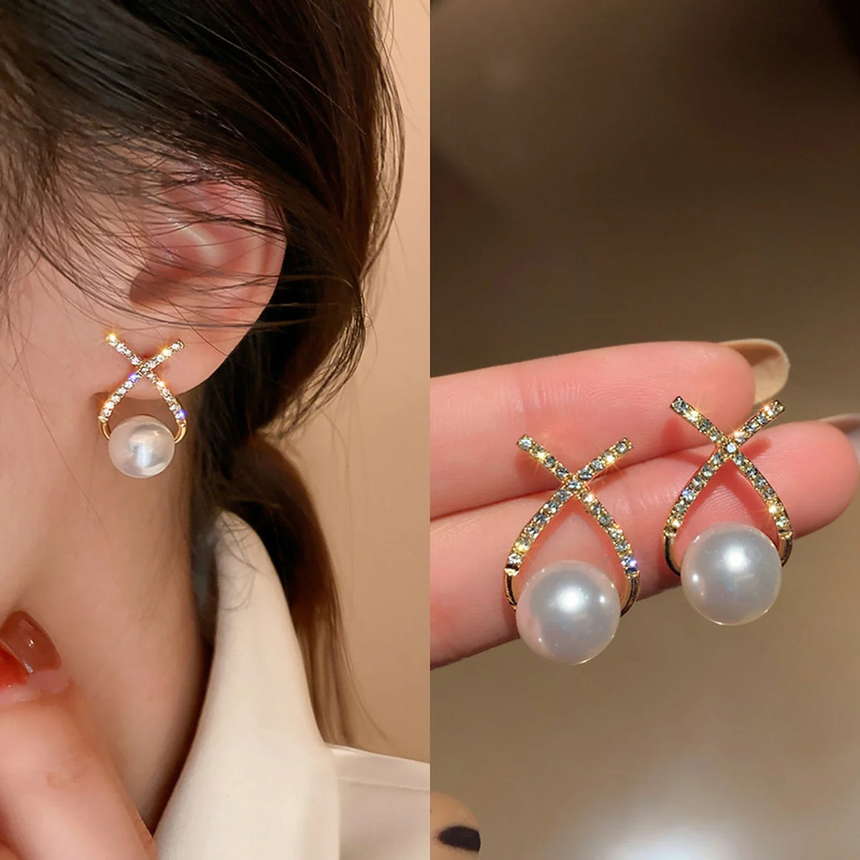 Elegant Pearl Earrings For Women Girls Glossy Rhinestone Stud Earrings Bride Ear Stud 2024 Wedding Party Trendy Ear Jewelry