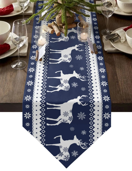 Christmas Snowflake Elk Linen Stain Resistant Table Runner Christmas Dinner Party Wedding Table Runner Kitchen Table Decorations