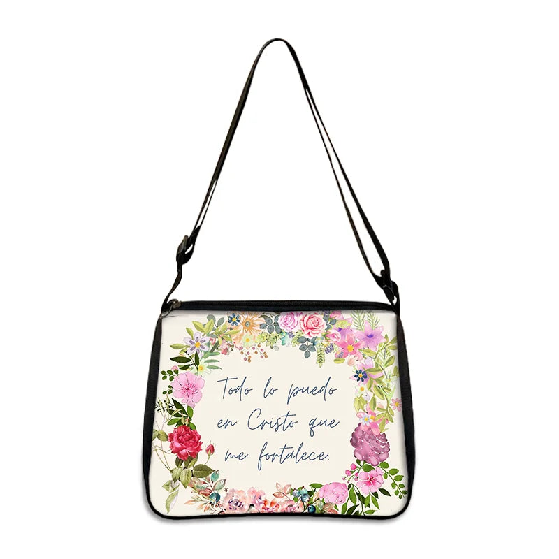 Christian Gift Bible Verse in Spanish Crossbody Bag Con Dios Todo Es Posible Messenger Bags Shoulder Bag Casual Handbag