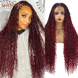 32 Boho Box Braid Wigs Curly Braided Full Lace Front Wigs Pre Plucked With Baby Hair For Women 613 Blonde Braided Synthetic Wig