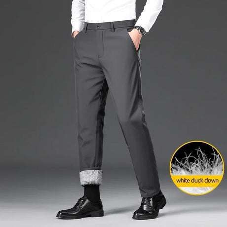 Winter Light and Warm Down Casual Pants High Quality Business Fashion Solid Color Straight Stretch Trousers Black Dark Gray