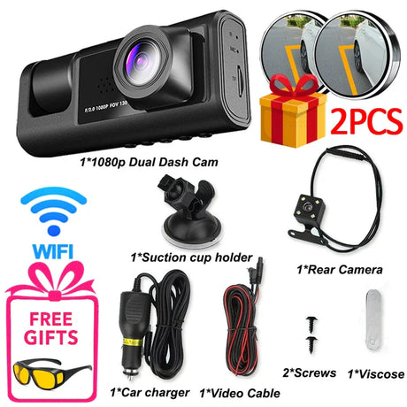 3 Channel WiFi Dash Cam for Cars Camera 1080P Video Recorder Rear View Camera for Vehicle Car DVR Car Accessory Free Mirror