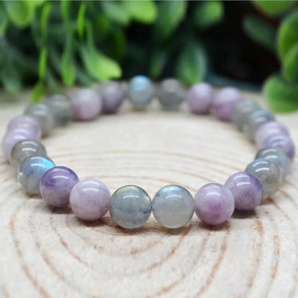 Ruberthen 8 MM Natural AAA Grade Labradorite Argentina Lepidolite Bracelet Women`s Energy Anxiety Relie Wrist Malas