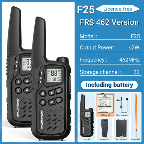 2Pack Baofeng MP25 PMR446/FRS Long Range Rechargeable Type-C Charge Mini Walkie Talkie With LCD Display Flashlight Two-way Radio