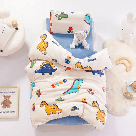 3pcs Cartoon Cotton Crib Linen Kit Baby Coral Fleece Bedding Set Includes Pillowcase Bed Sheet Duvet Cover Without Filler  CP11