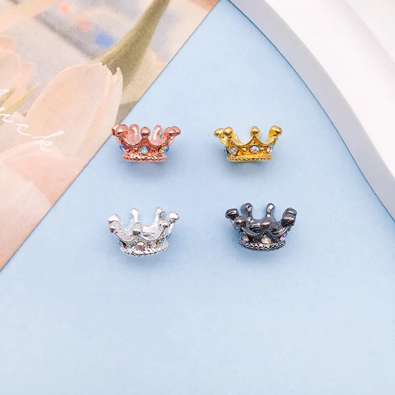 10PCS 4 Colors Rhinestone Insert Big Hole Crown Bead Loose Spacer For Jewelry Making DIY Bracelet Accessories Wholesale Supplies