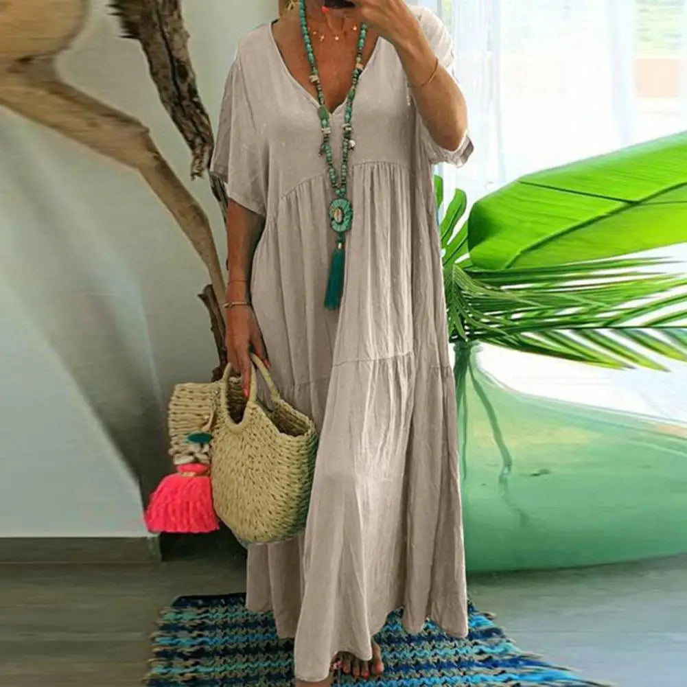 Soft  Chic Big Hem Beach Maxi Dress Plus Size Lady Summer Dress Ankle Length   Women Clothes