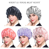 Ladies Satin Nightcap Solid Color Simple Drawstring Adjustable Hair Care Bandana Double Sided Shower Cap Chemo Head Cover