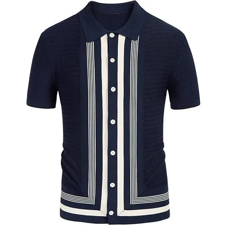 2024 Men's Summer Short Sleeve Polo Shirts Knitted Lapel Cardigan Top Stripe Stitching Men Polo Tee Shirt Fashion Camisa Hombre