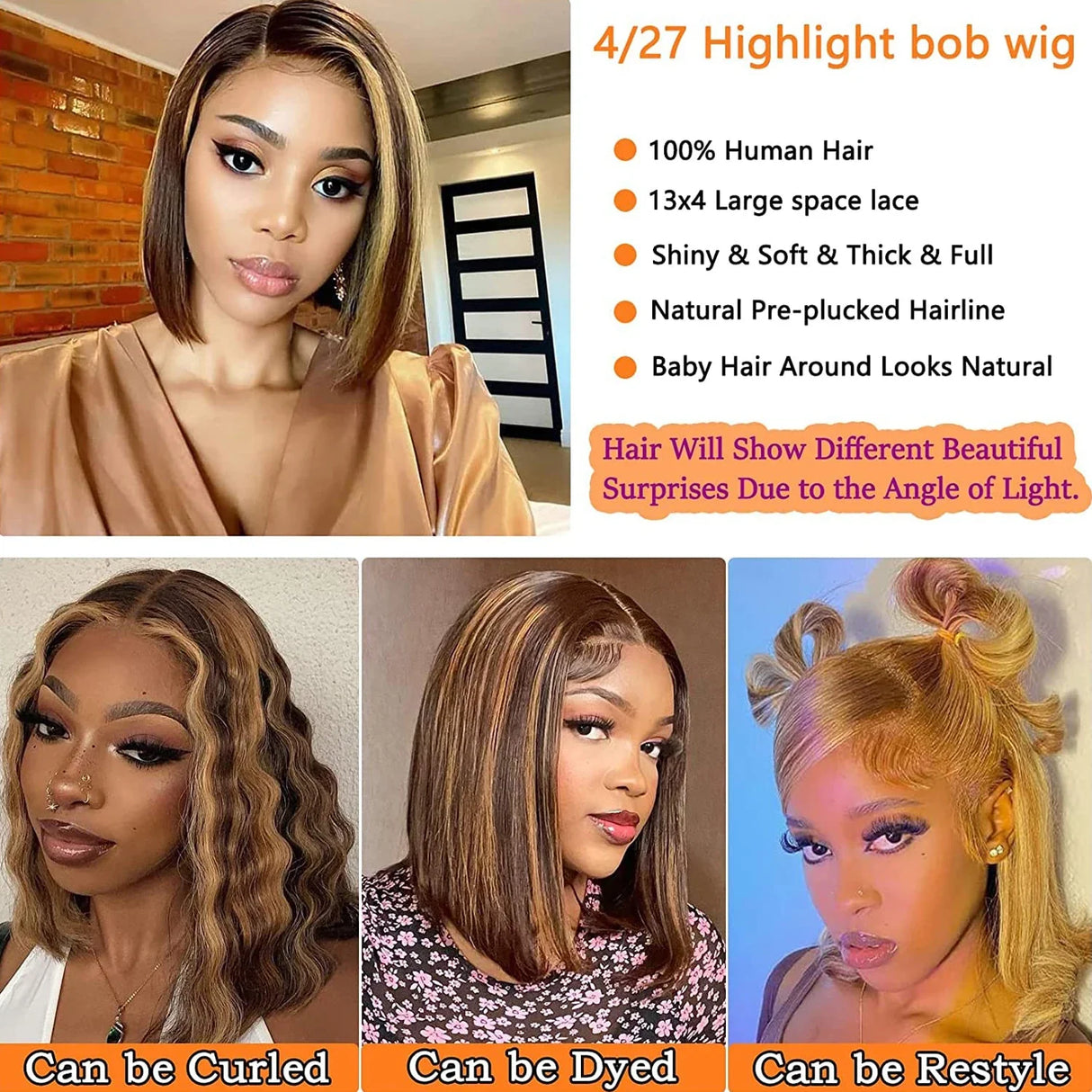 Bob Wigs Human Hair Straight 13x4 lace Front Wigs Human Hair P4/27 Ombre Highlight Bob Wigs Human Hair for Women