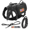 Tactical Military Dog Harness Collar Leash Set Durable Big Dog Training Harness Vest MOLLE For Large Dogs With Pouches Flag