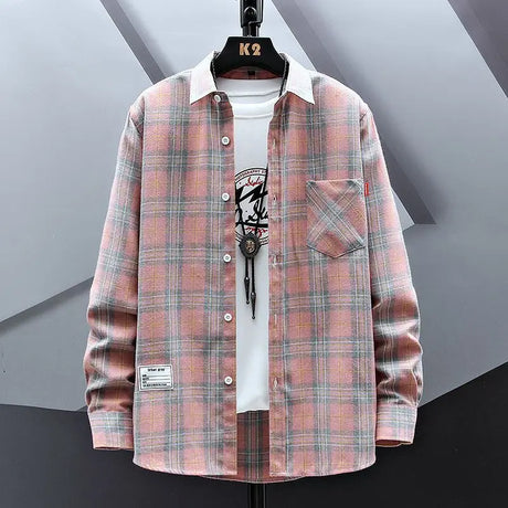 Spring Autumn Men Plaid Shirt Coats New Fashion Versatile Loose Male Clothes Korean Vintage Casual Long Sleeve Cardigans Jackets