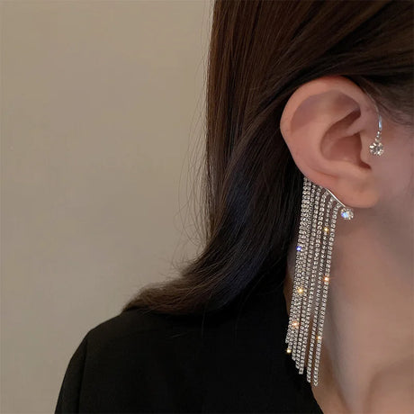 1PC Korea Luxury Long Tassel Single Clip Earrings Woman Fashion Jewelry Non Piercing Fake Cartilage Ear Cuffs For Women Girl New