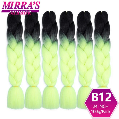 24inch Jumbo Braids Synthetic Hair For Box Braid Ombre Braiding Hair Extensions Three Tone Black Brown Blue Pink Mirra’s Mirror