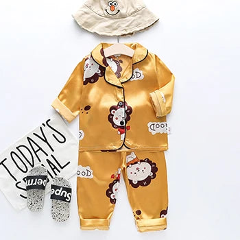 Toddler Girls Silk Satin Pajamas Sets Cartoon Kids Boys Pyjamas Baby Sleepwear Suit Girl Casual Home Wear Clothes Boy Loungewear