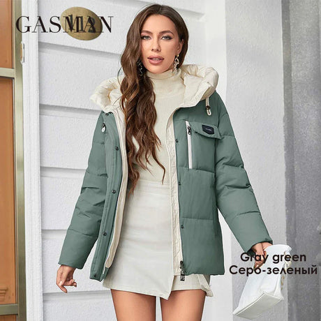 GASMAN Women's Parka 2023 New Fashion Women's Stand Collar Short Slim Casual Hooded Warm Down Jacket 83682