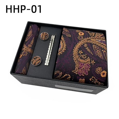 Luxury Tie Set Gift Box for Men Jacquard Necktie and Pocket Square Clip Cufflinks Red Black Blue Handkerchief Formal Gift