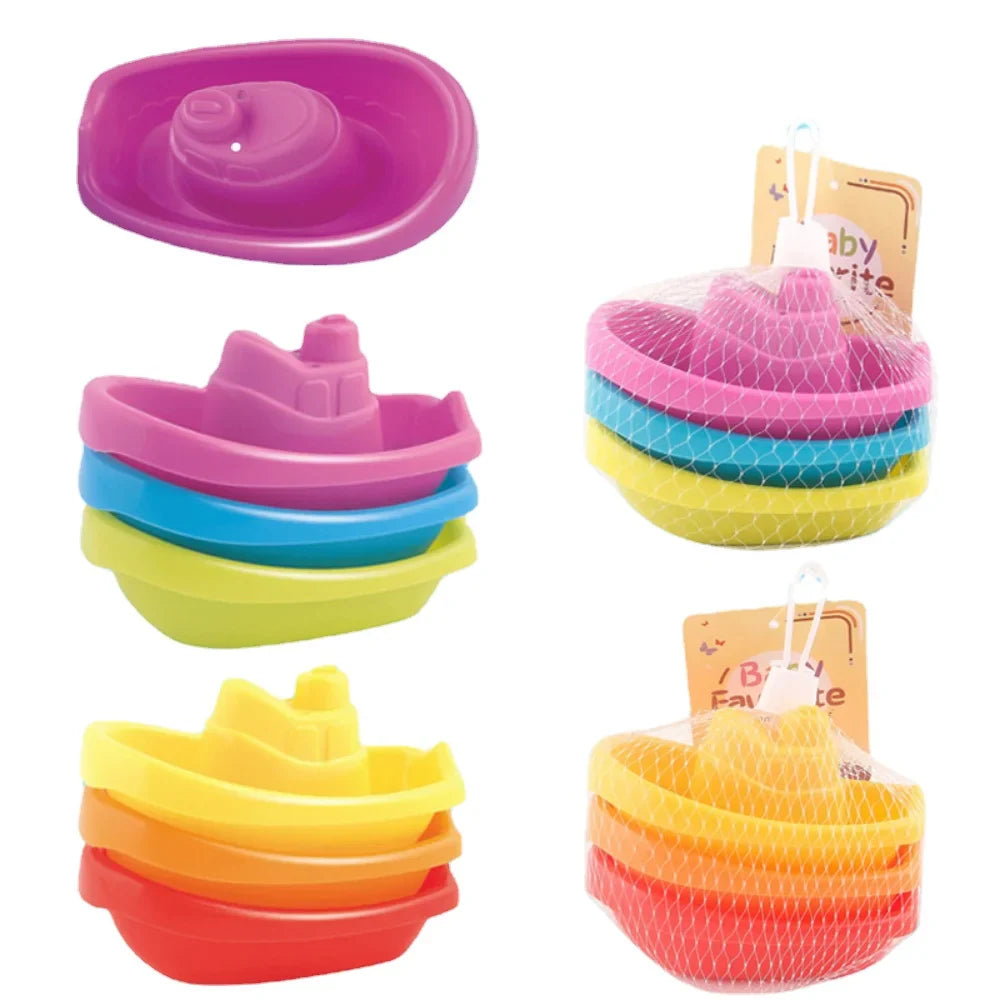 Baby Bath Toys Stacking Boat Toy Colorful Floating Ship Kids Water Toys Swimming Pool Beach Game for Children Gifts Educational