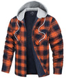 TACVASEN Cotton Flannel Shirt Jacket with Hood Mens Long Sleeve Quilted Lined Plaid Coat Button Down Thick Hoodie Outwear