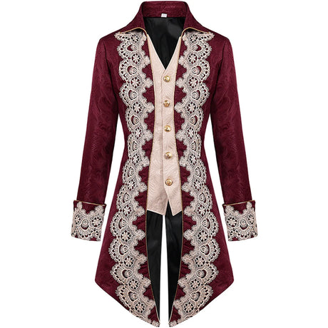 Men Double Long Coat Mens Long Steampunks Embroidered Vintage Tailcoat Medieval Jacket Gothic Princes Insulated Jacket 90s Party