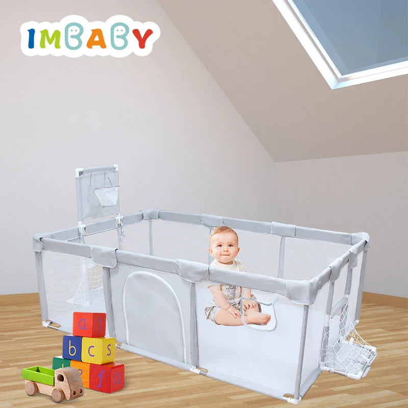 IMBABY Baby Playpen Grey Playpen for Children with Protective Angle Baby Playground Indoor and Outdoor Pool Balls Park for Baby