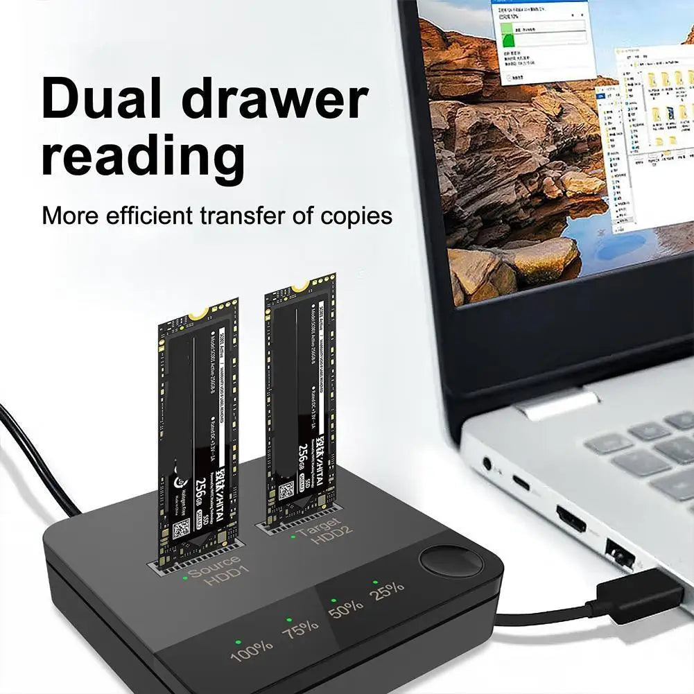 USB 3.1 M.2 SATA Dual-Bay SSD Enclosure Dock Station Clone SATA Drive State Offline Solid Reader M.2 Double Tray 2023