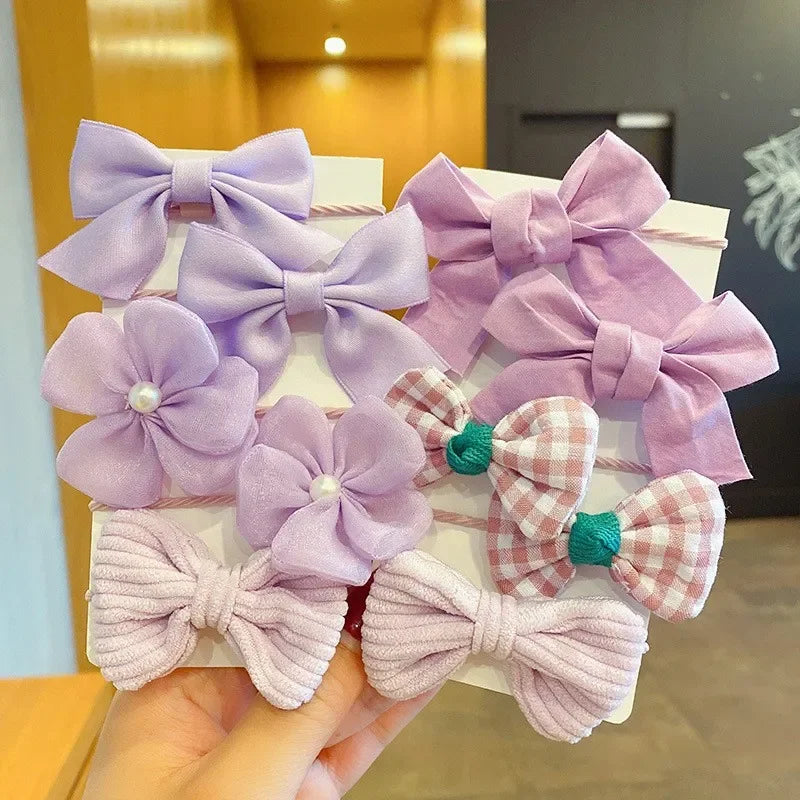 10Pcs/Set Big Bow Flower Elastic Hairbands Children Girls Sweet Hair Ties Fashion Headbands Hair Accessories Rubber Band For Kid